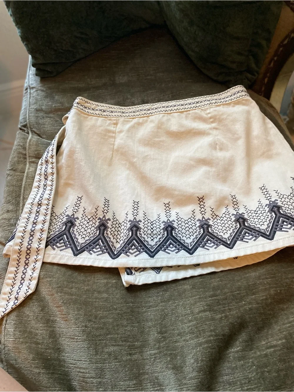 Free People Cream Mini Skirt with Black Embroidered Trim new wotags